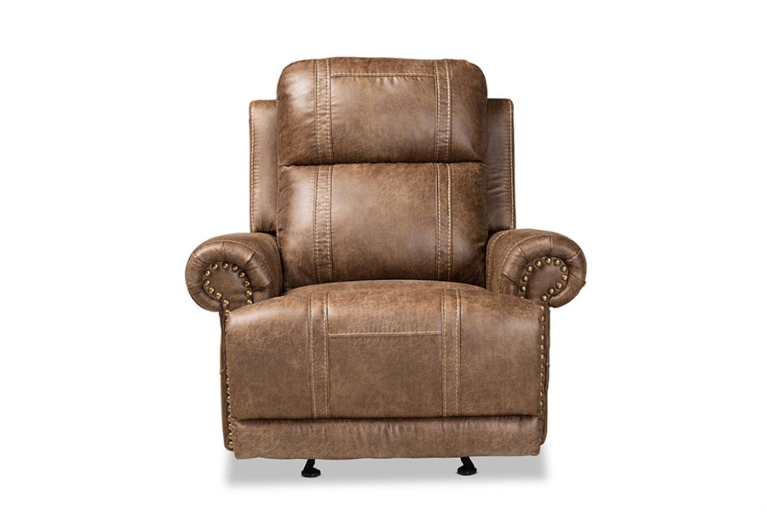 Baxton Studio Buckley Modern and Contemporary Light Brown Faux Leather Upholstered Recliner