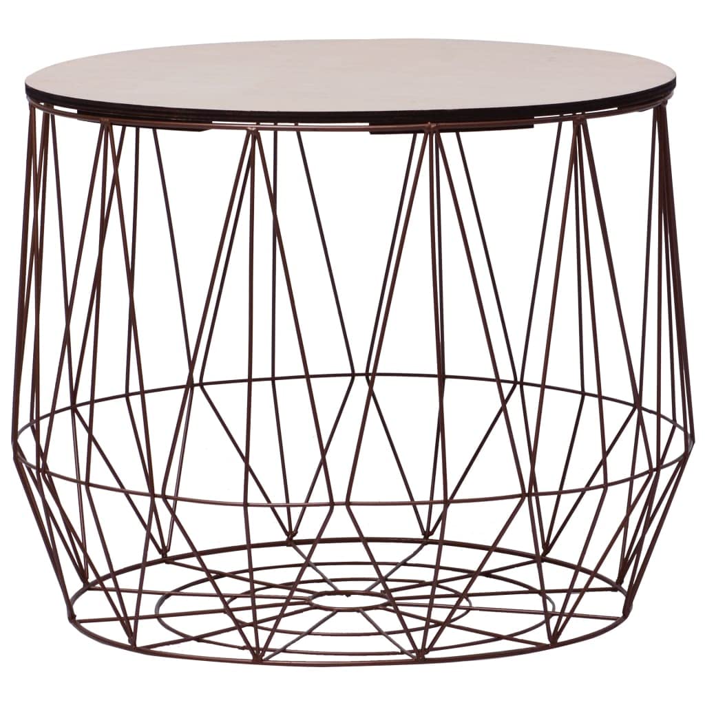 vidaXL 2-Piece Copper Coffee Table Set - Multipurpose Metal and MDF Tables with Unique Basket Design - Provides Smooth Surface and Storage Solution