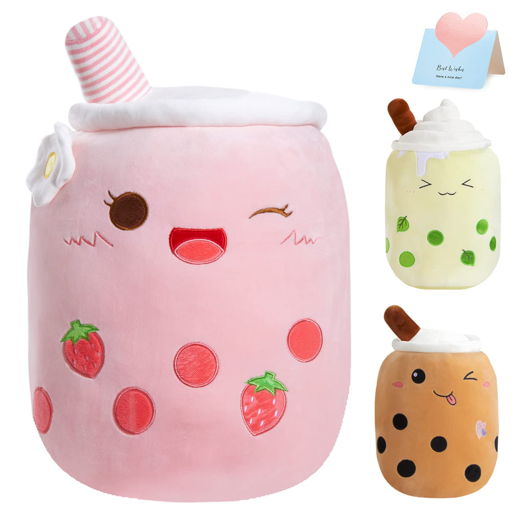 Athoinsu Pink Strawberry Tea Plush Pillow 20' Giant Kawaii Stuffed Bubble Animal Toy Birthday Christmas Holiday Valentines Gift