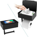 BOSOEI Toilet Paper Holder with Storage, Shelf of Bathroom Toilet Tissue Holder, Toilet Paper Roll Holder, Black Stainless Steel
