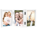 3 Picture Frame 5x7 Triple Hinged MDF Wood with Glass Front Three Opening Photo Frame Stand Vertical on Tabletop,White