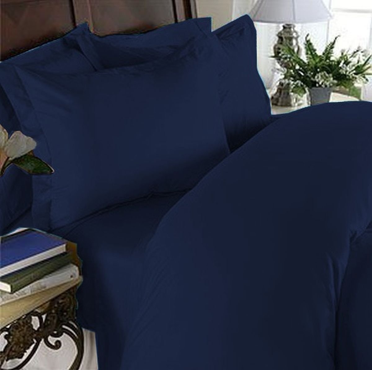 Elegance Linen  1500 Thread Count Wrinkle Resistant 4 Pc Sheet Set, Deep Pocket Up To 18' - All Size And Colors , King Navy