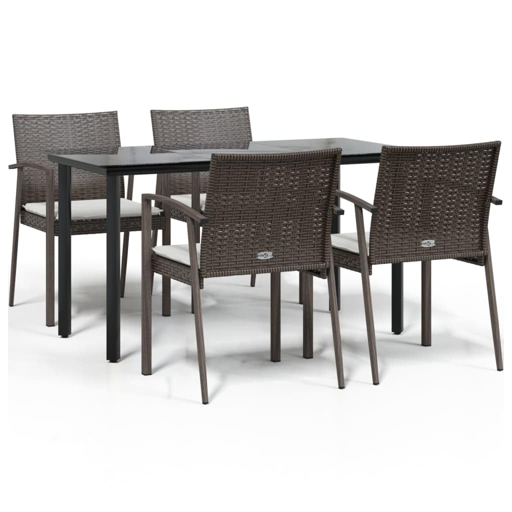 vidaXL 5-Piece Patio Dining Set - Poly Rattan and Steel Set - Weather-Resistant - Comfortable Outdoor Seating with Cushions - Ideal for Garden, Patio Enjoyment