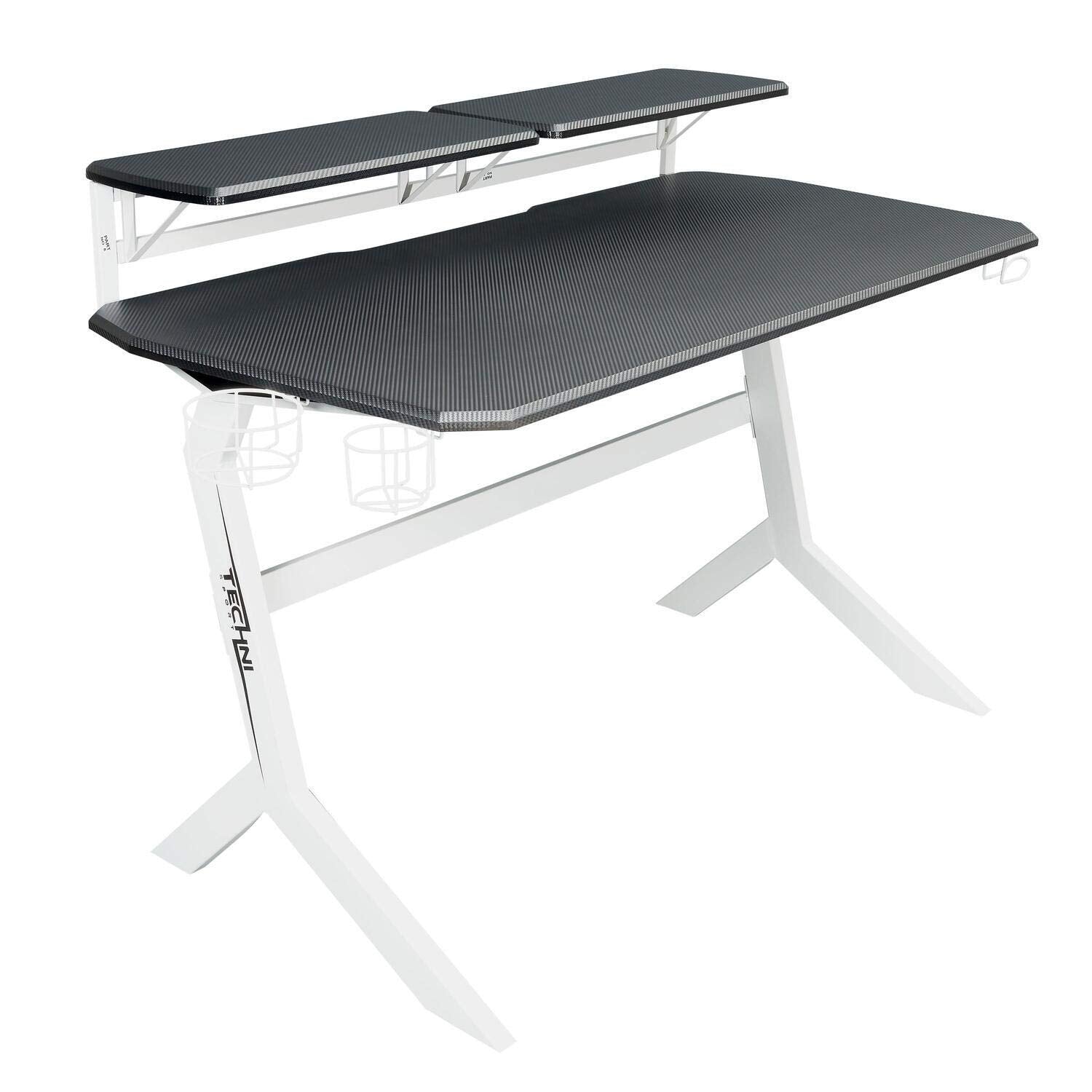Techni Sport White Stryker Gaming Desk with MDF Panel, Computer Desk with Scratch Rust Resistance Steel Frame, White