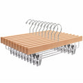Amber Home 10 Pack Natural Wooden Pants Hangers with Clips, Wood Skirt Hangers Trouser Hangers for Jeans, Slacks, Shorts with 2-