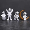 Ni-JASW 4 Pcs Silver White Astronaut Statues Set, Spaceman Sculpture Figurines Home Ornament Cake Toppers Gift