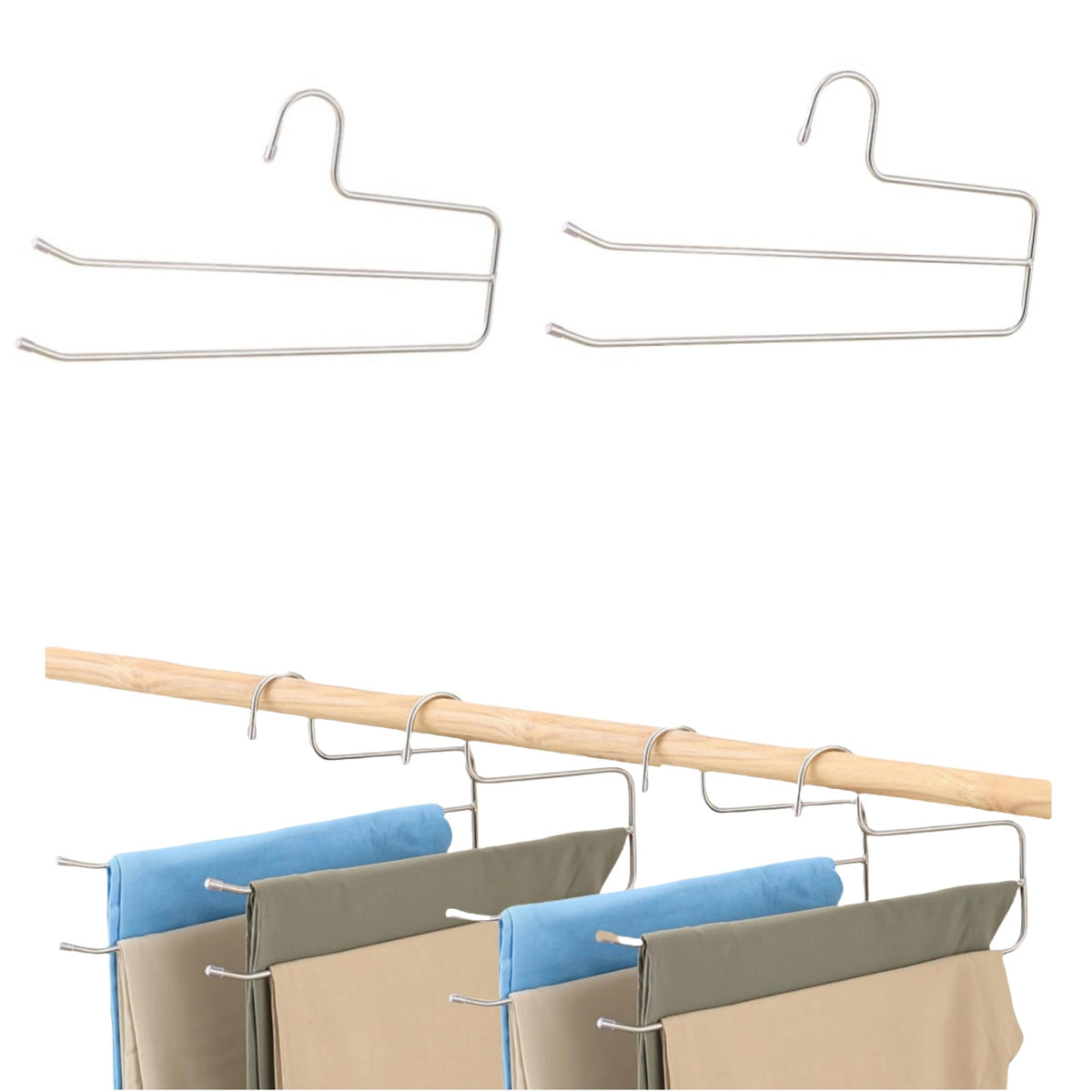 Trrcylp Pants Hangers Space Saving 6 Pack 2 Layers Trouser Hanger Multifunctional 5.0 mm Stainless Steel Jeans Rack for Wardrobe