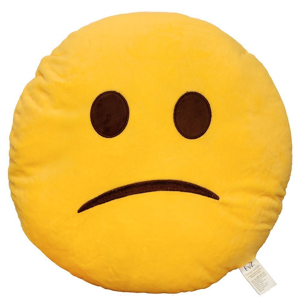 Evz Emoji Confused Face Emoticon Cushion Stuffed Plush Soft Pillow, Official Certified, 32Cm Yellow