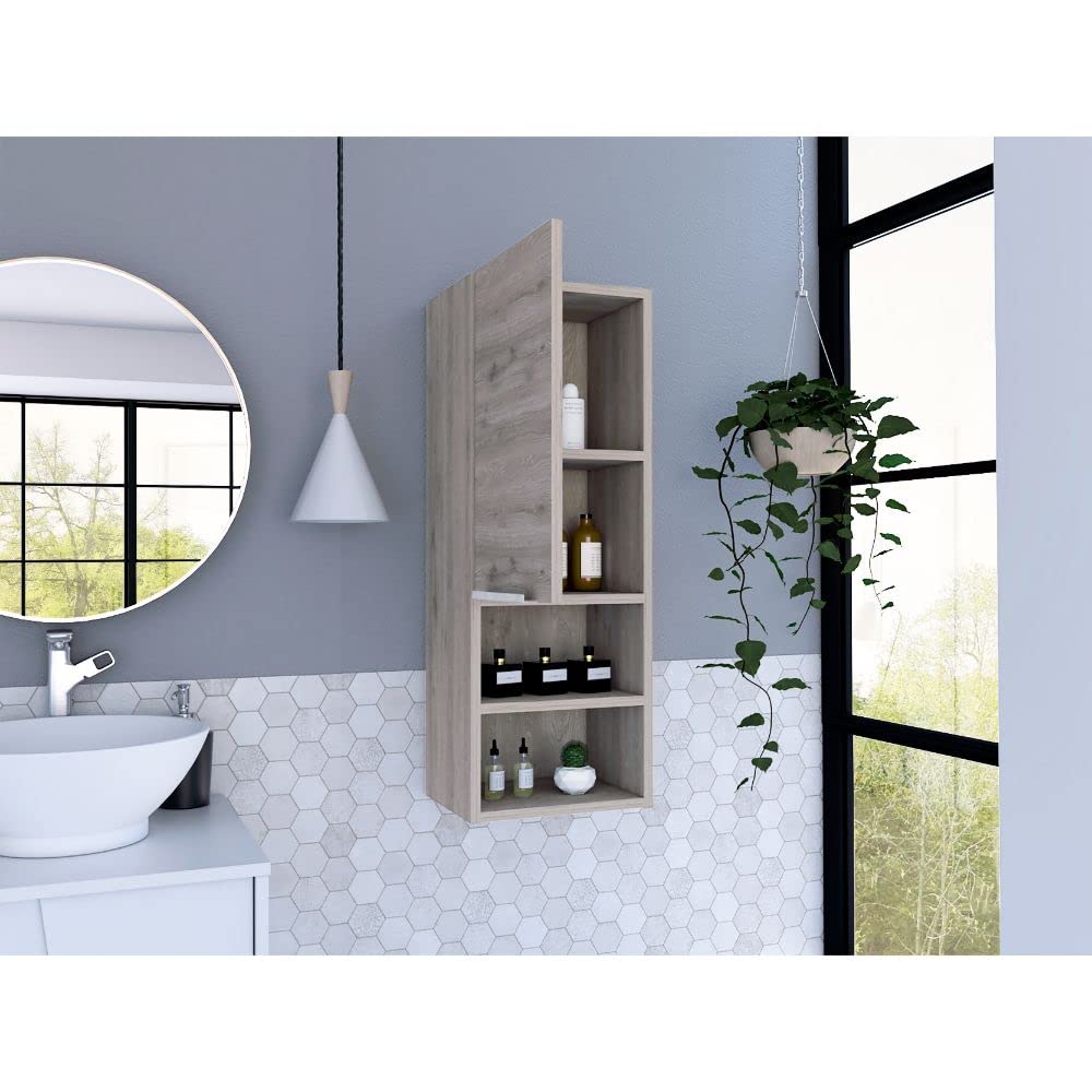 DEPOT E-SHOP Savona Medicine Single Door Cabinet with Two Interior Shelves and Two External Shelves, 32" H, Light Gray, Bathroom
