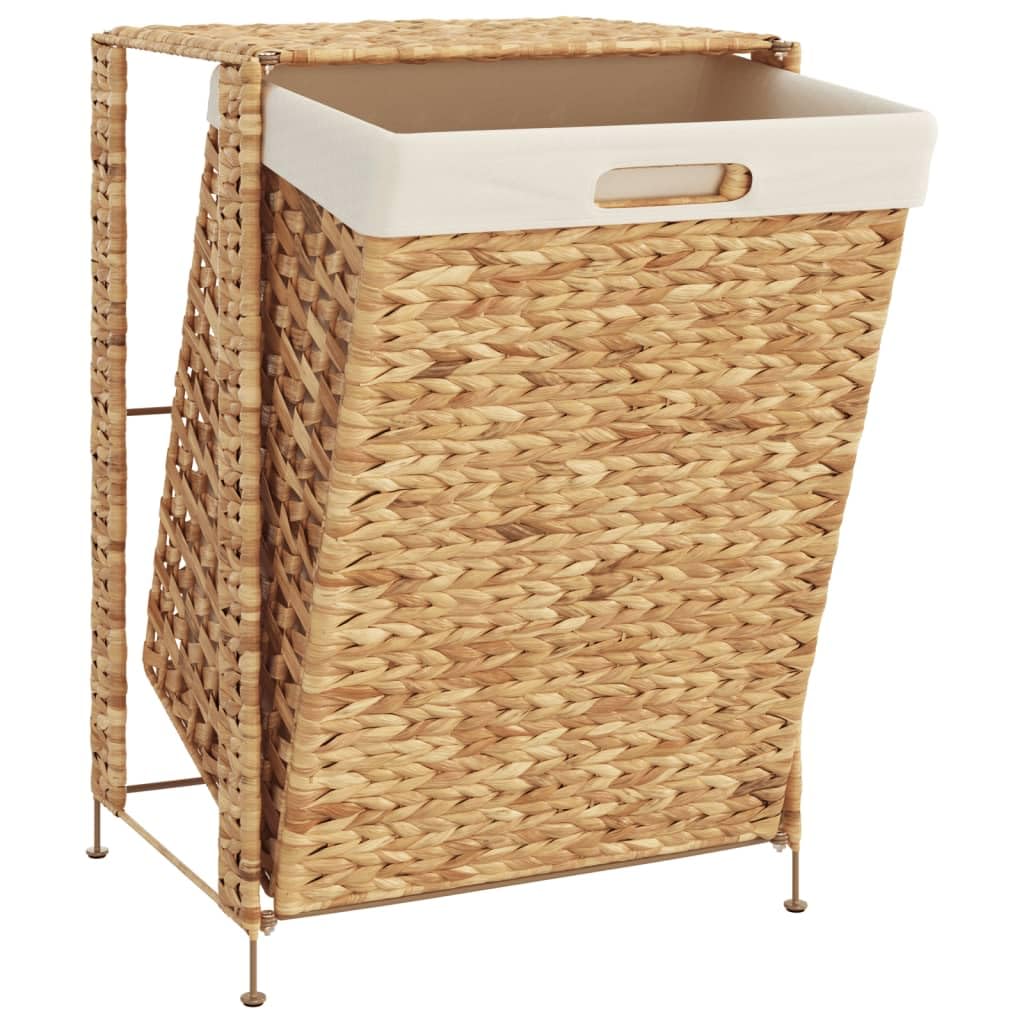 'vidaXL Water Hyacinth Laundry Basket - Sturdy Metal Frame with a Rustic Look, Easy-to-Use Design with Lid & Handle - Brown