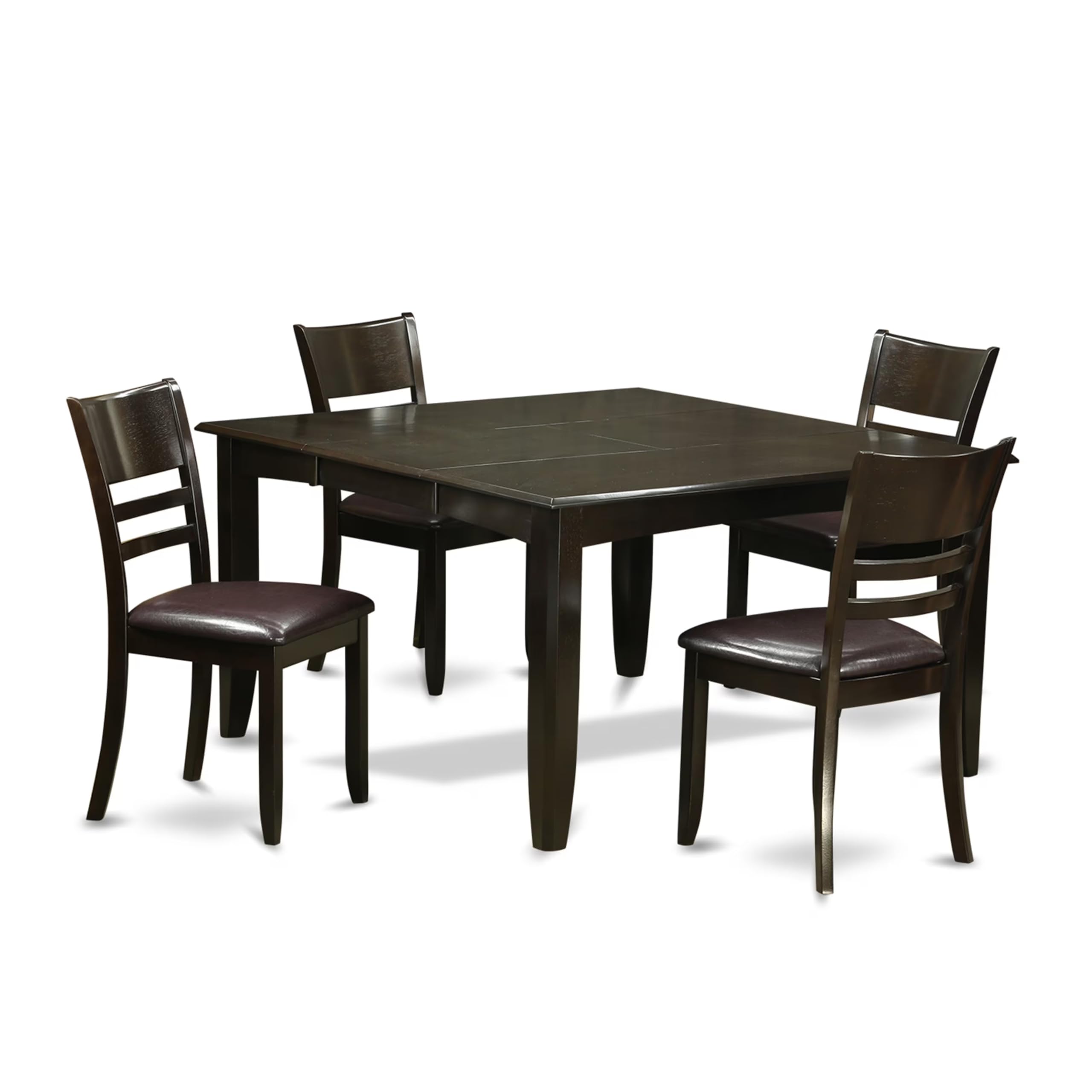 East West Furniture PFLY5-CAP-LC 5 Piece Dining Room Table Set Includes a Square Kitchen Table with Butterfly Leaf and 4 Faux Leather Upholstered Dining Chairs, 54x54 Inch, Cappuccino