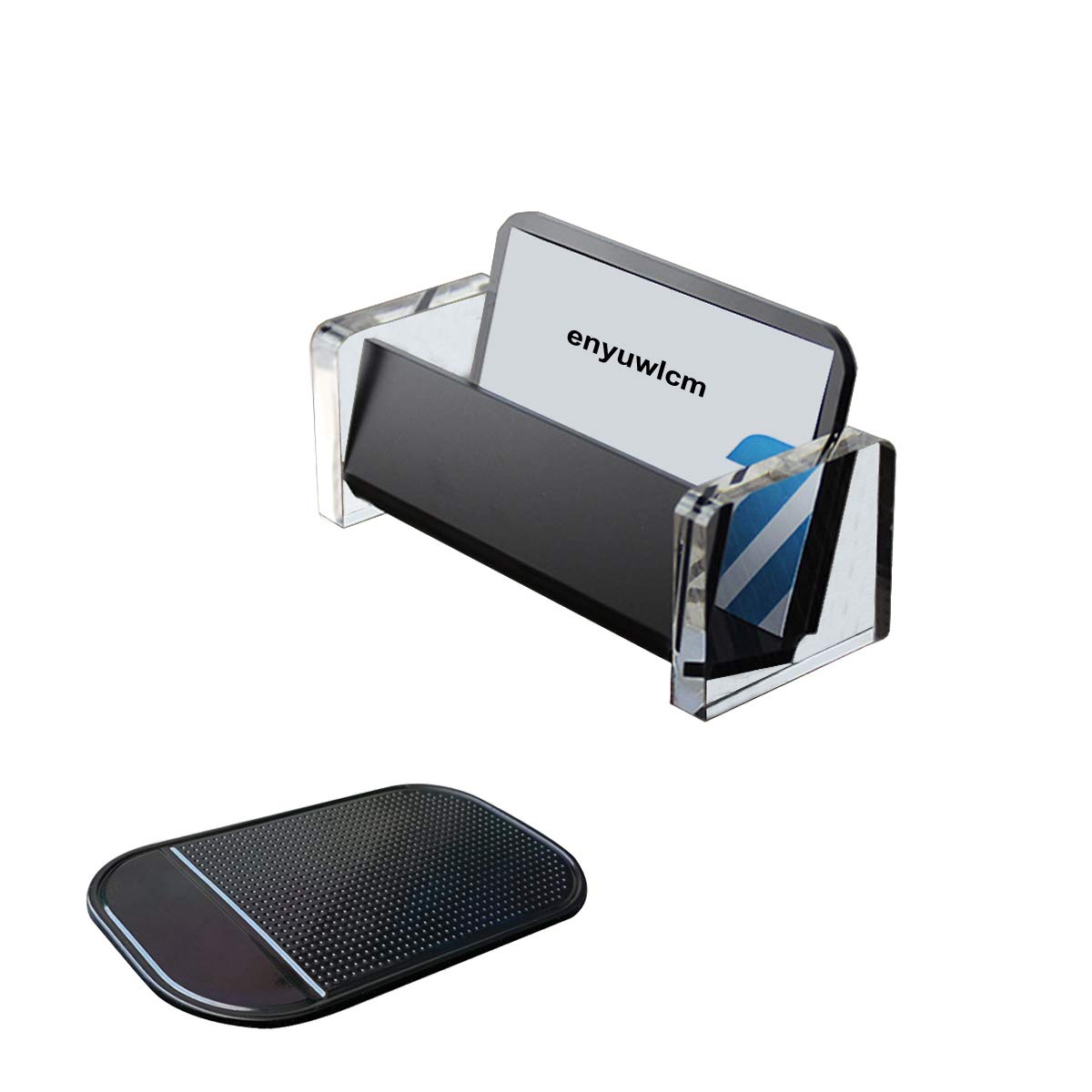 Enyuwlcm Acrylic Desktop Business Card Holder Display For Desk Elegant Business Card Stand For Office Black/Clear With One Non-S