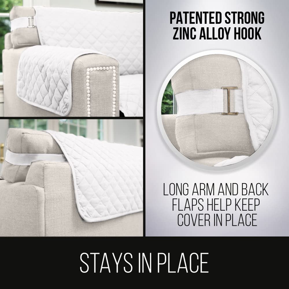 Sofa Shield Patented Couch Slip Cover, Large Cushion Protector, Reversible Stain And Dog Tear Resistant Slipcover, Quilted Microfiber 70” Seat, Washable Covers For Dogs Pets Kids, White