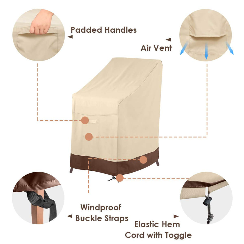 Vailge Stackable Patio Chair Cover,100% Waterproof Outdoor Chair Cover, Heavy Duty Lawn Patio Furniture Covers,Fits For 4-6 Stackable Dining Chairs,36'Lx28'Wx47'H,Beige&Brown