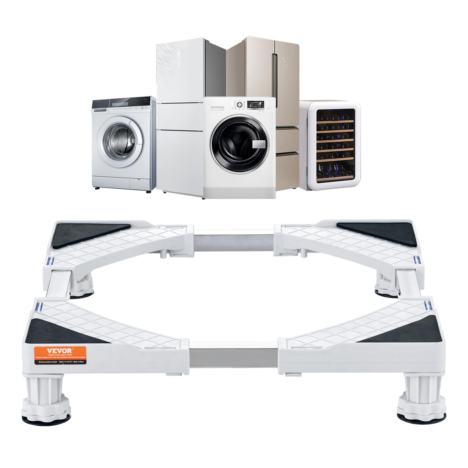 VEVOR YN-WMP01 Mini Fridge Stand w/ 4 Strong Feet Adjustable Washing Machine Refrigerator Riser Multi-Functional Universal Base 