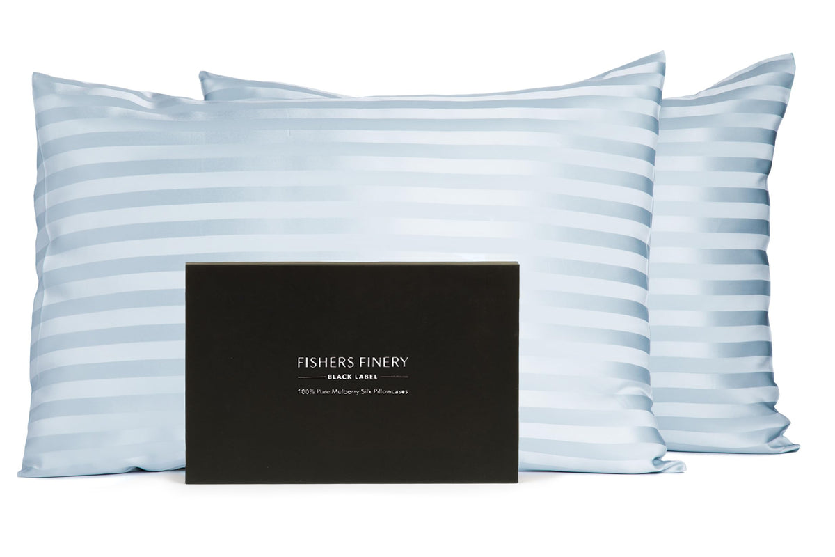 Fishers Finery 30Mm 100% Pure Mulberry Silk Pillowcase Set, Good Housekeeping Quality Tested (Blue Stripe, King, 2 Pack Set)