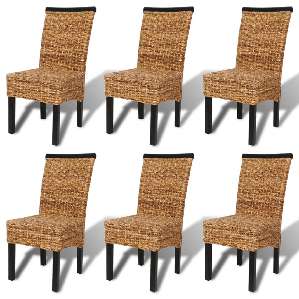 vidaXL 6X Dining Chair w/Backrest Solid Mango Wood Rattan Abaca Wicker Seats