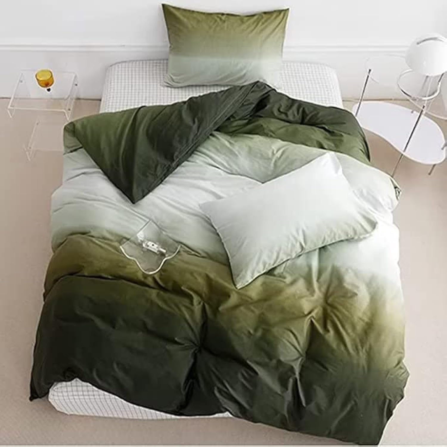 Houseri Green Gradient Comforter Set Twin Olive Green White Comforter Bedding Sets Twin Size Cream Army Green Comforter For Boys