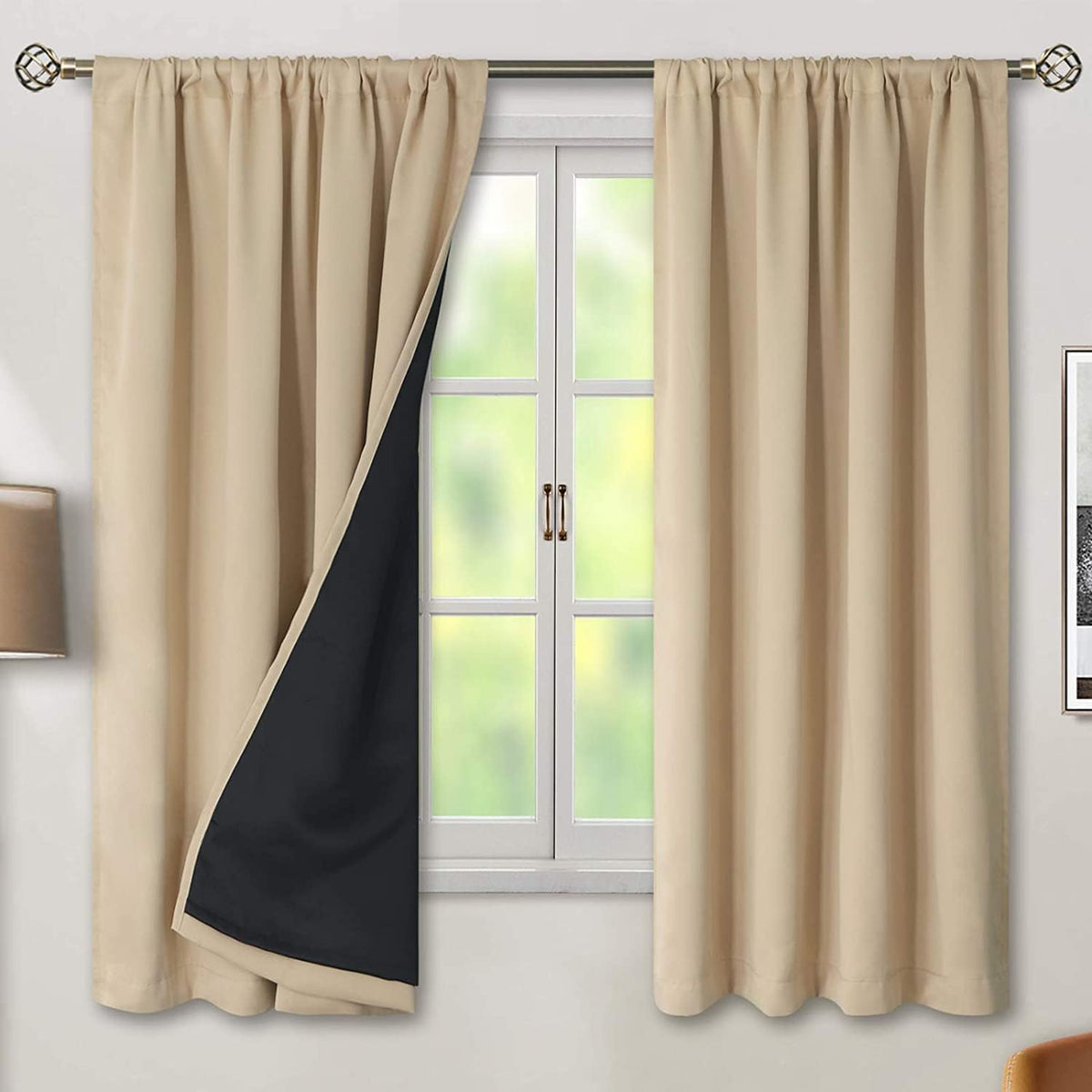 BFAM Store Thermal Insulated 100% Blackout Curtains for Bedroom with Black Liner, Double Layer Full Room Darkening Noise Reducin