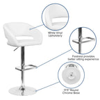 Flash Furniture Erik Contemporary Adjustable Height Barstool with Footrest and Rounded Mid-Back, Upholstered Bar or Counter Height Stool, White/Chrome