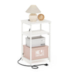 Furinno Moretti 3-Tier Metal Frame Open Storage Side Table, End Table with USB and Type-C Charging Station, White/White