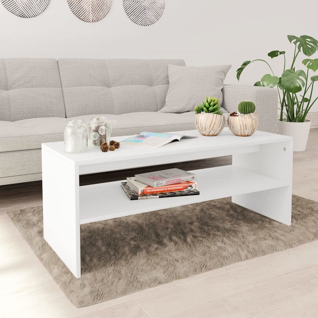 vidaXL Coffee Table Couch End Side Telephone Sofa Tea Accent Storage Table Desk Bedroom Living Room Furniture Stand White Engineered Wood