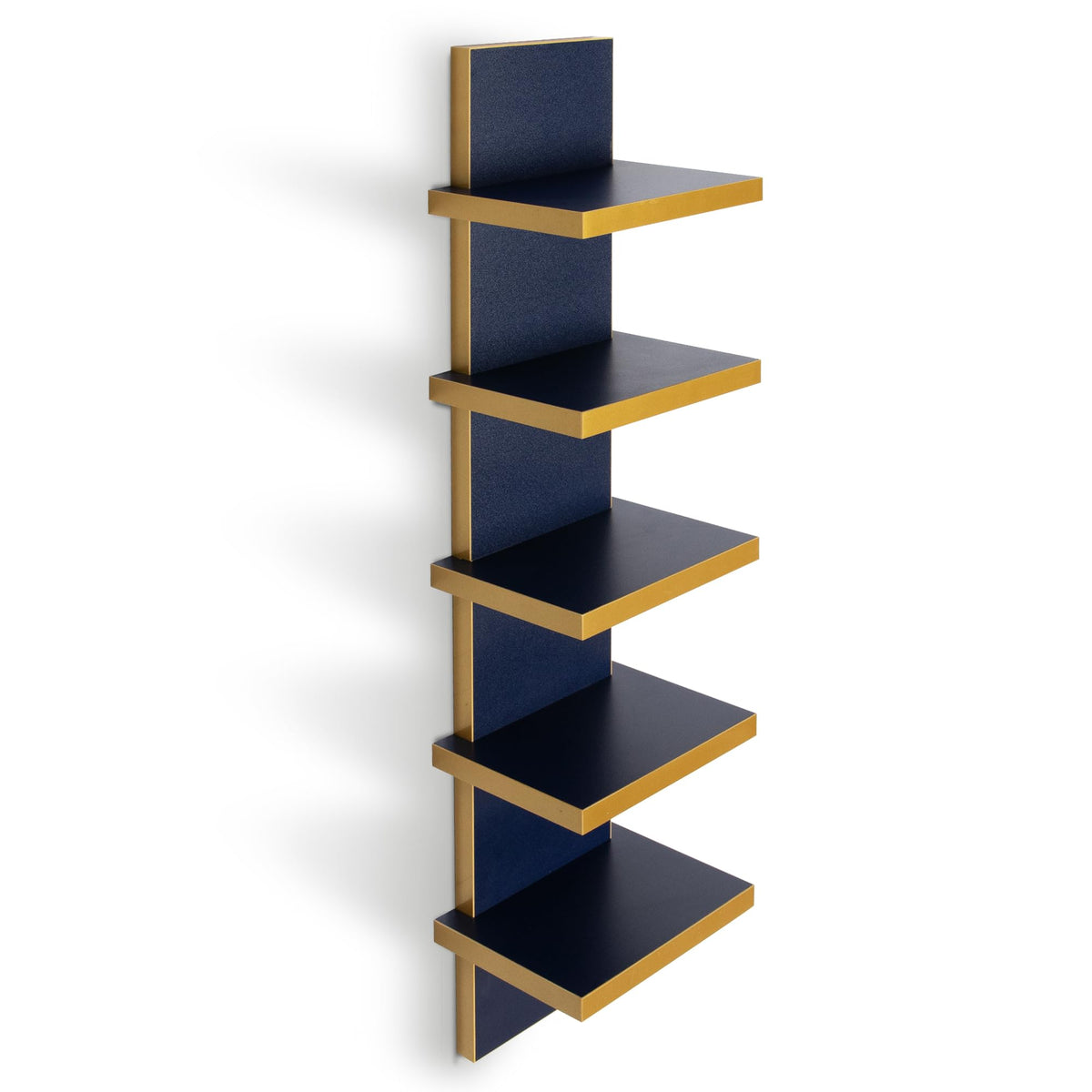 5 Tier Wall Shelves, Vertical Column Shelf Floating Storage Home Decor Organizer Tall Tower Design Utility Shelving Bedroom Living Room, Navy Blue+Gold