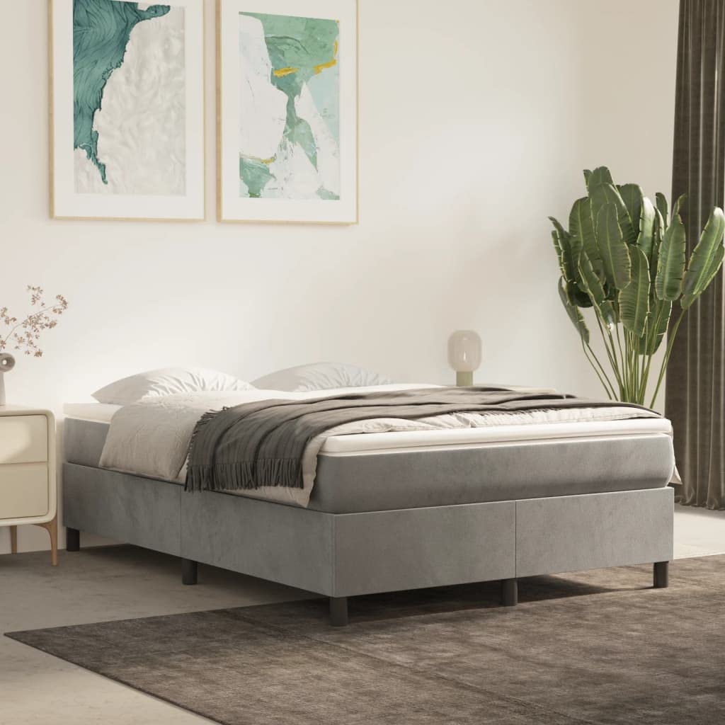 vidaXL Velvet Double Bed Frame, Light Gray, 53.9&quot;x74.8&quot; Full Size, Durable Plywood and Engineered Wood Construction, Modern Style