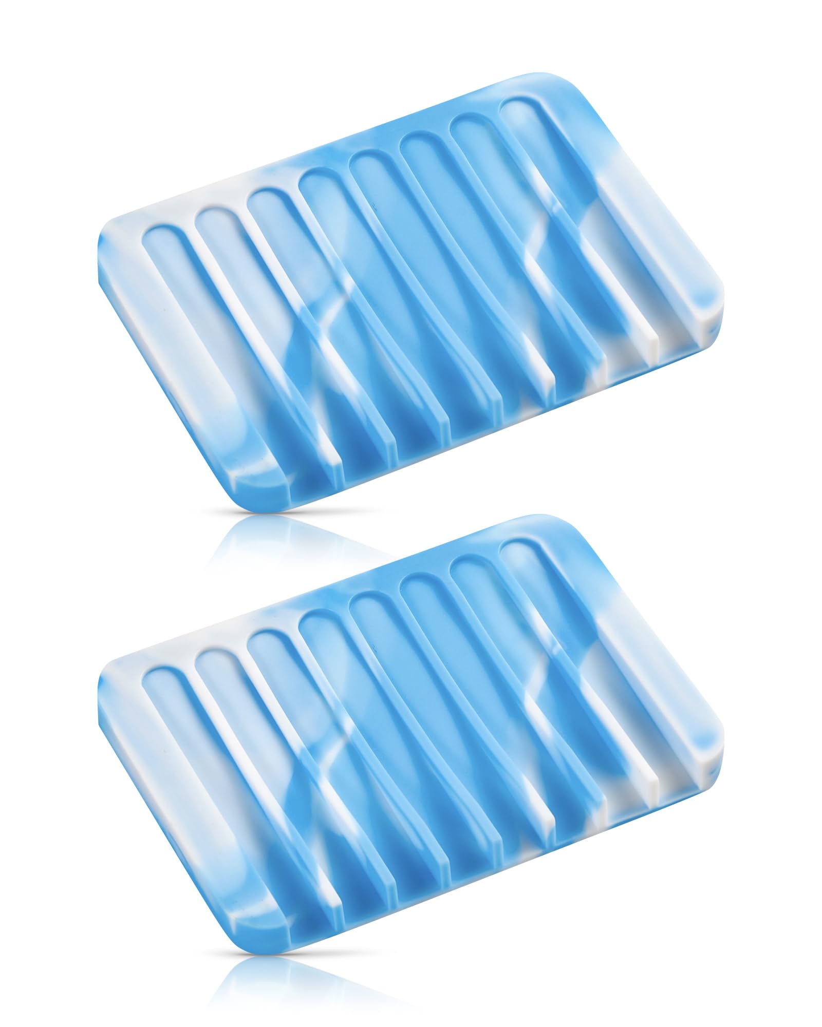 Jomeech Bathroom Soap Dish, Silicone Soap Holder for Bar Soap, Pack of 2 (Blue & White)