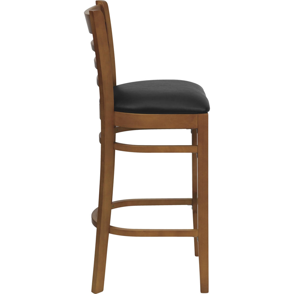 Flash Furniture HERCULES Series Ladder Back Cherry Wood Restaurant Barstool - Black Vinyl Seat