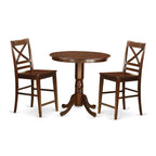 East West Furniture JAQU3-MAH-W 3 Piece Counter Height Pub Set for Small Spaces Contains a Round Dining Room Table with Pedestal and 2 Kitchen Chairs, 36x36 Inch, Mahogany