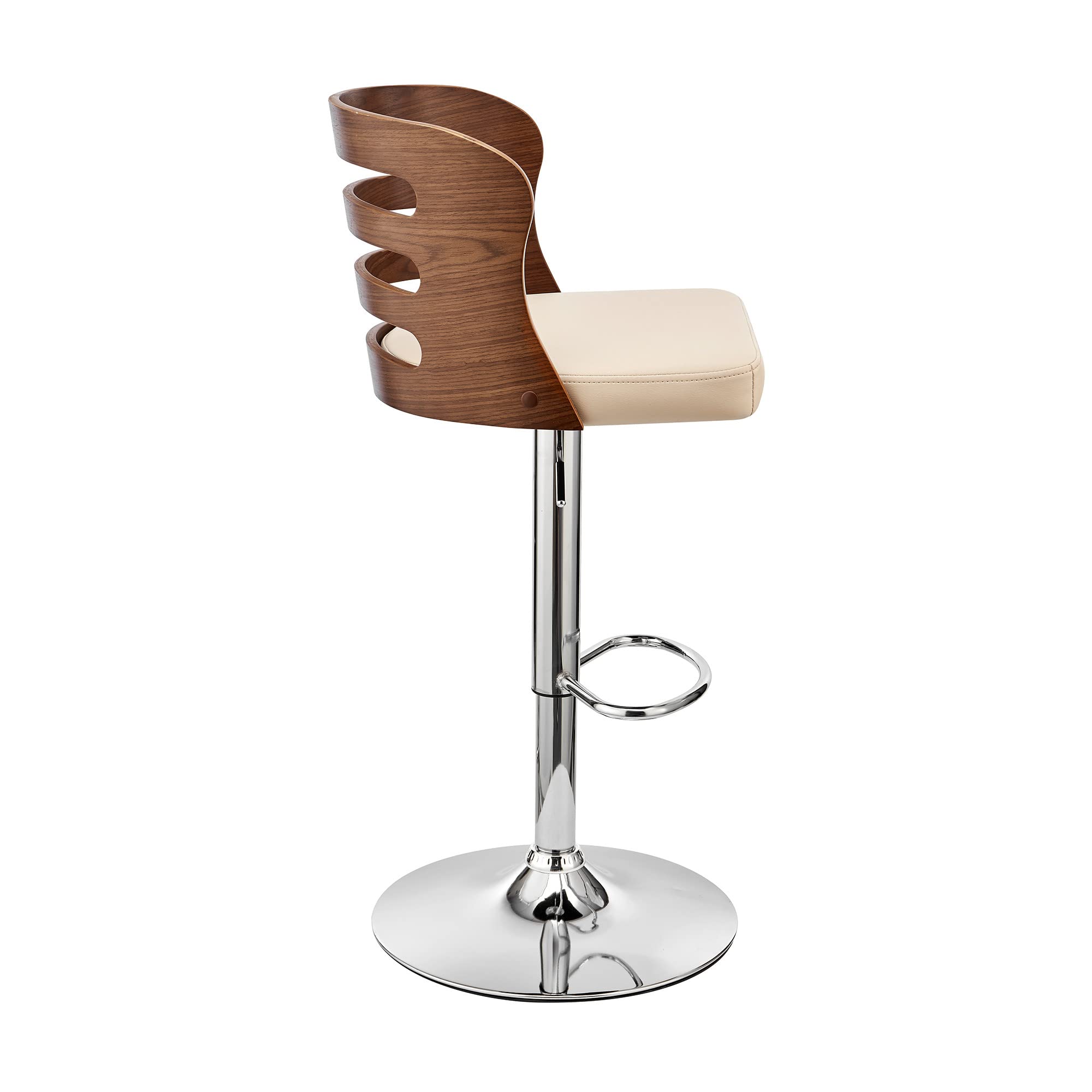 HomeRoots Poplar bentwood/Metal/Faux Leather/Foam Cream Upholstered Chrome Base Adjustable Swivel Bar Stool