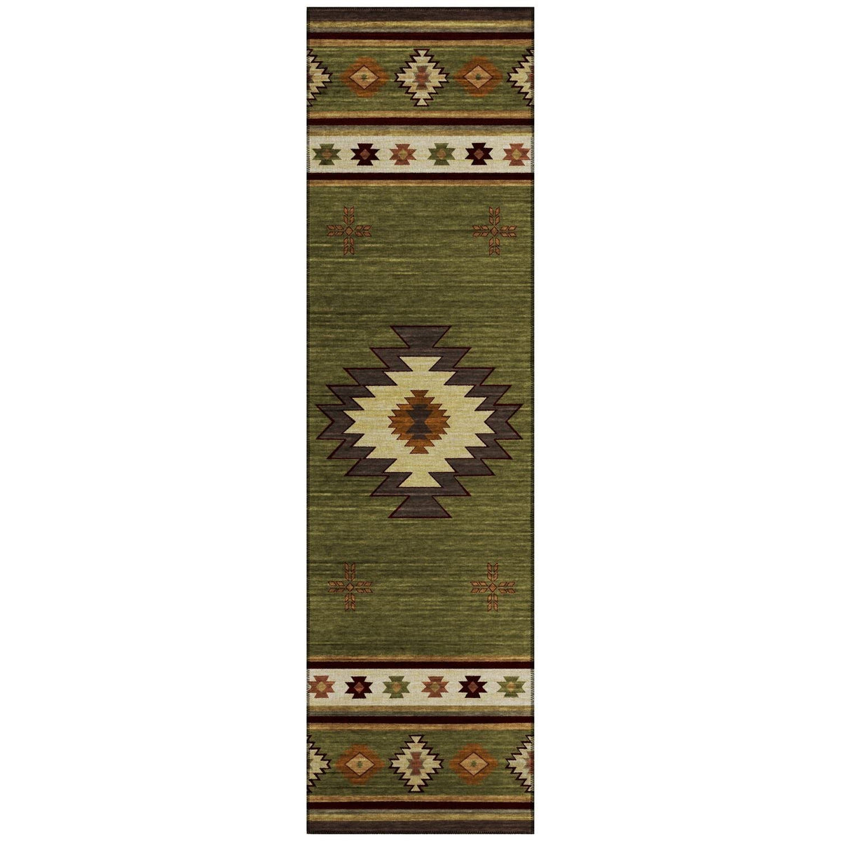 Phoenix Ph4 Green Southwestern Rug Runner 2' 3&quot; X 7 ' 6&quot;