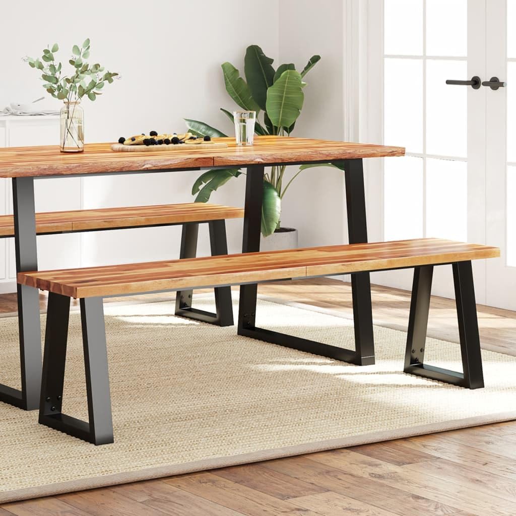 vidaXL - 63&quot; Live Edge Bench, Solid Acacia Wood Seat with U-Shaped Steel Legs, Ideal for Dining Room, Living Room, Hallway