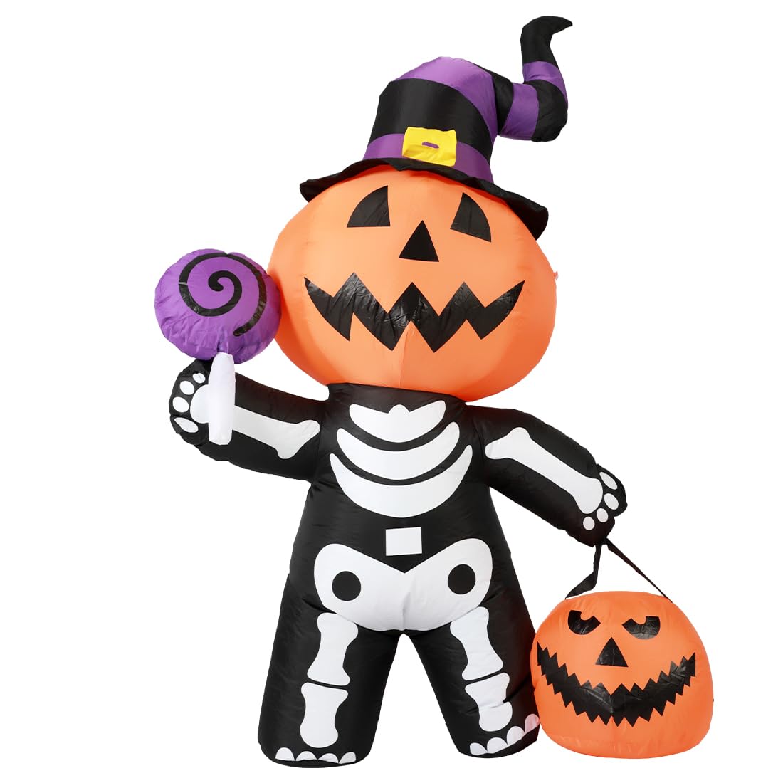 GOOSH 6 FT Halloween Inflatable Skull Body Outdoor Decorations Blow Up Yard Pumpkin Skull Body with Built-in LEDs for Garden Law