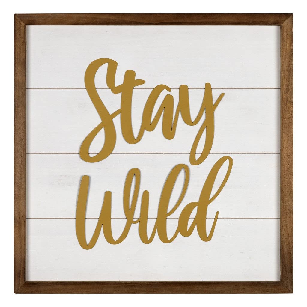 HomeRoots Multi 50% Metal30% Wood20% MDF White and Gold Stay Wild Wall Art