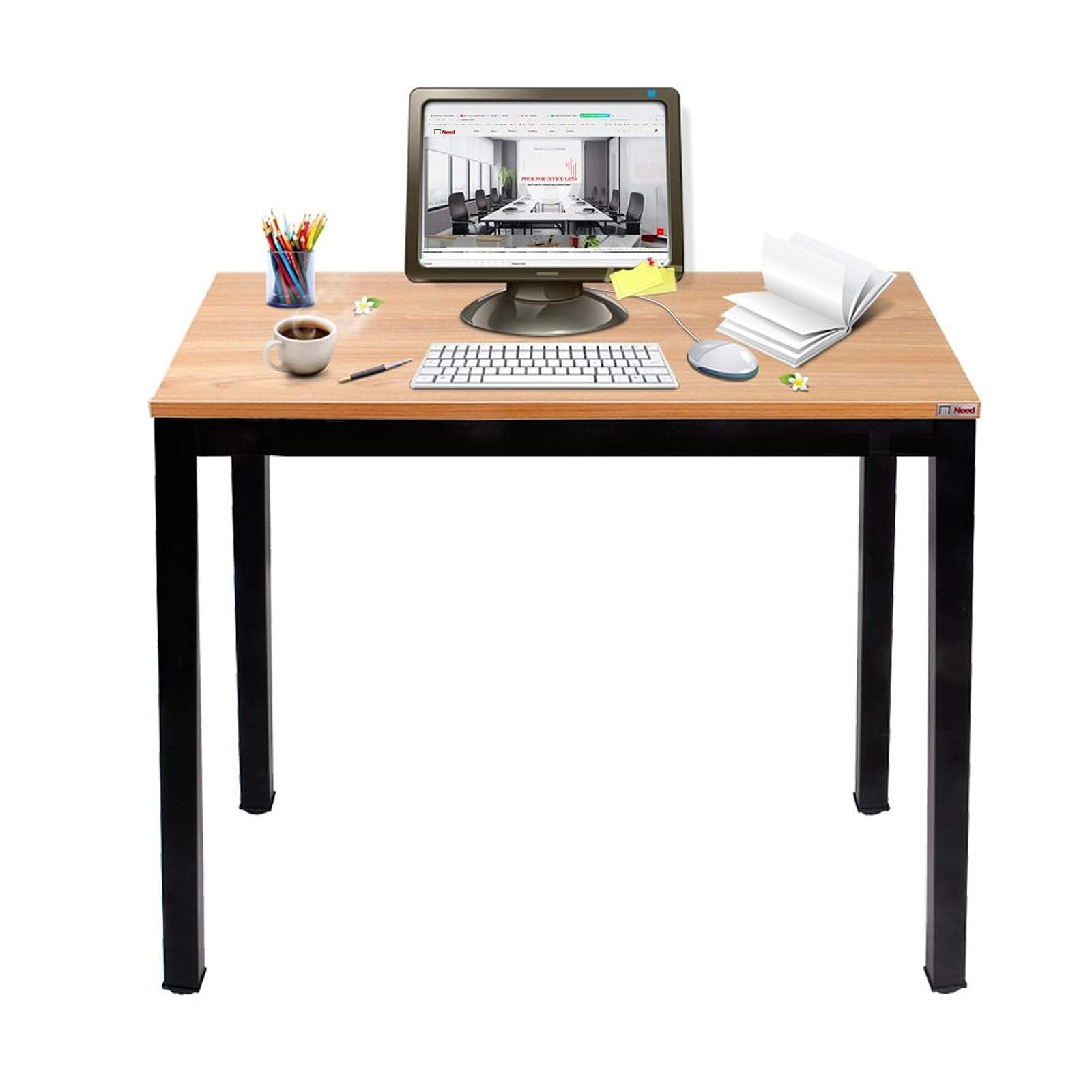Need Small Computer Desk for Home&Office- 31.5 Length Small Writing Desk Gaming Desk Students Laptop Use, Teak Color Desktop &