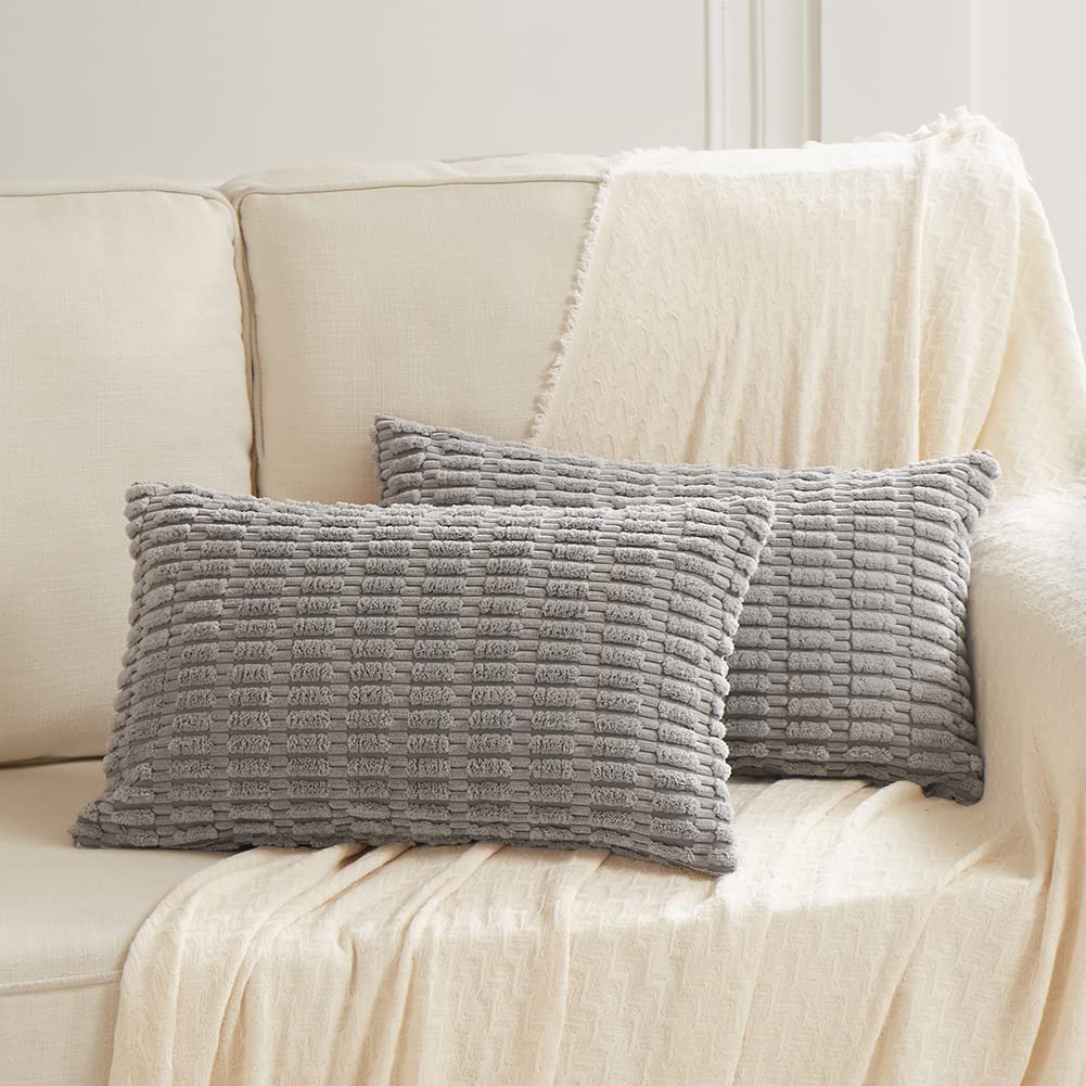 Fancy Homi 2 Packs Gray Decorative Throw Pillow Covers 14X24 Inch For Living Room Couch Bed Sofa, Rustic Farmhouse Boho Home Dec