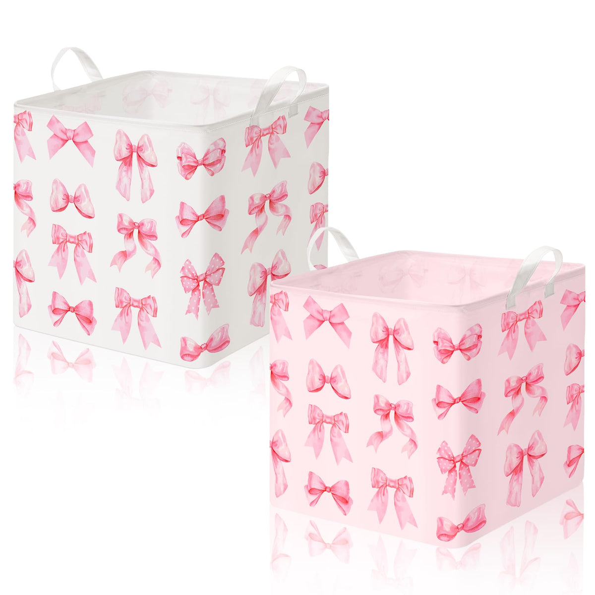 Geelin 2 Pack Pink Bow Laundry Basket, Foldable Waterproof, 12.6 Inch