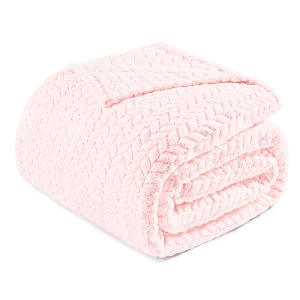 Exclusivo Mezcla Light Pink Fleece King Size Blanket For Bed, 90X104 Inches Soft Cozy Jacquard Flannel Blankets, Lightweight Fuz