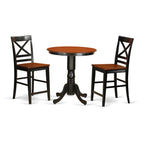 East West Furniture EDQU3-BLK-W 3 Piece Kitchen Counter Height Dining Table Set Contains a Round Wooden Table with Pedestal and 2 Dining Chairs, 30x30 Inch, Black & Cherry