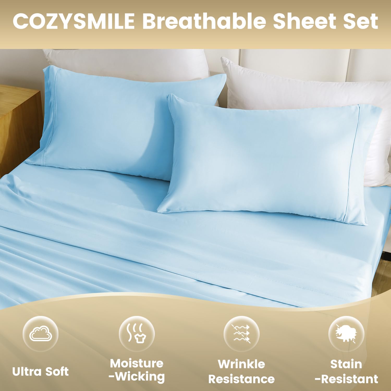 Cozysmile Silky Soft Queen Sheet Set - Luxury 4 Piece Breathable Cooling Sheets For Queen Size Bed, 16'' Deep Pocket Easy Care W