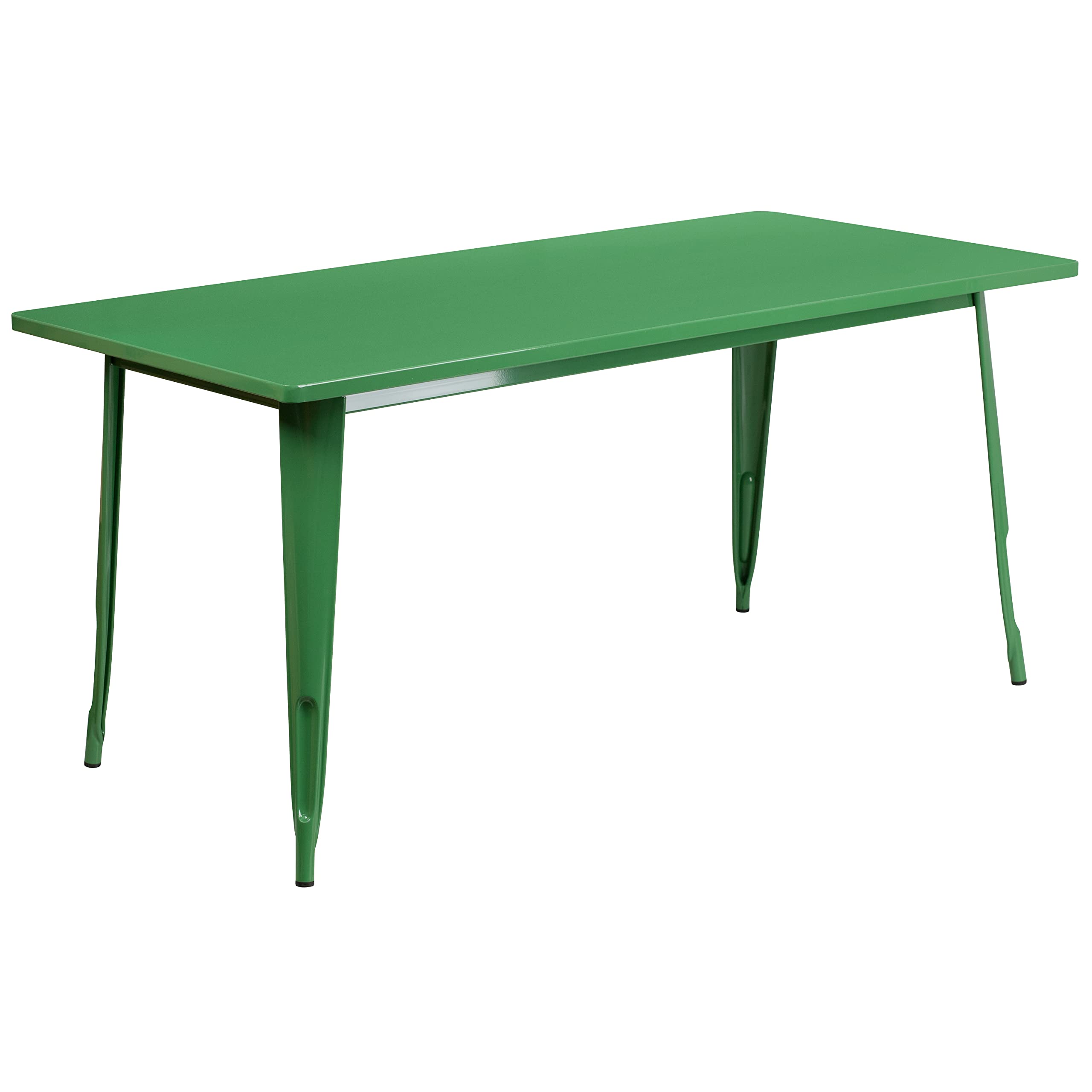 Flash Furniture Commercial Grade 31.5" x 63" Rectangular Green Metal Indoor-Outdoor Table Set with 4 Stack Chairs