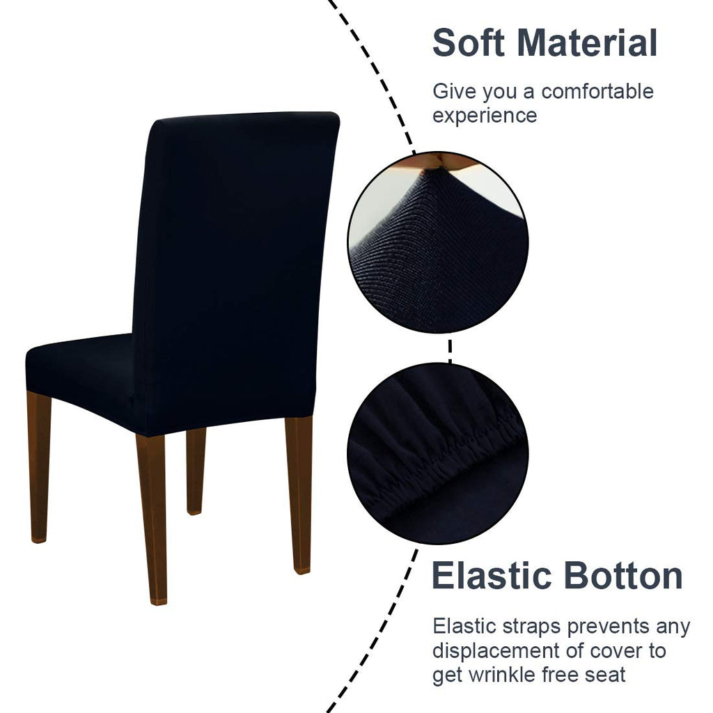 Jqinhome 6 Pcs Dining Chair Slipcover,High Stretch Removable Washable Chair Seat Protector Cover For Home Party Hotel Wedding Ceremony (Navy Blue)