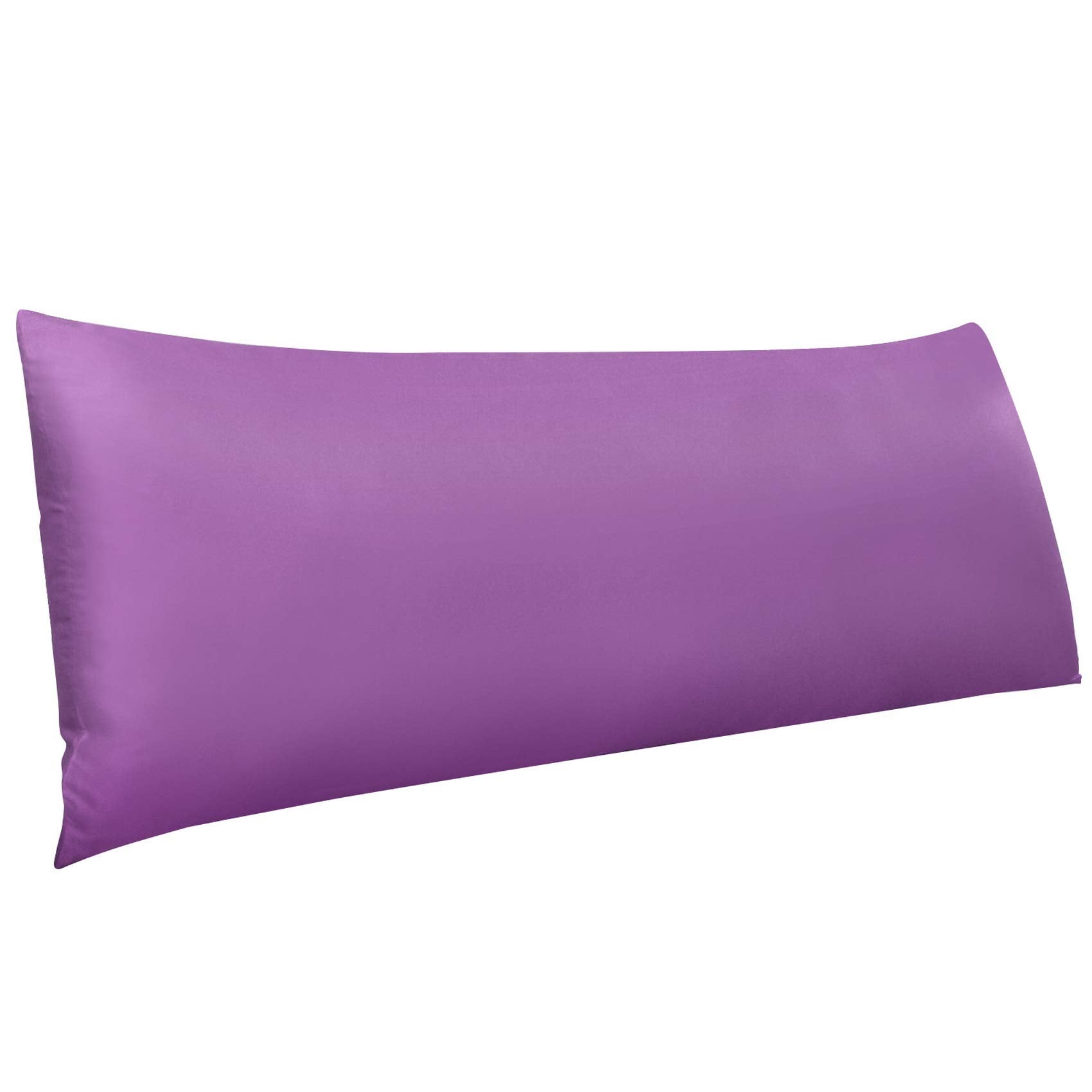 Ntbay Zippered Satin Body Pillow Pillowcase, Silky Slip Cooling Body Pillow Cover, Long Side Hidden Zipper, 20X54 Inches, Purple