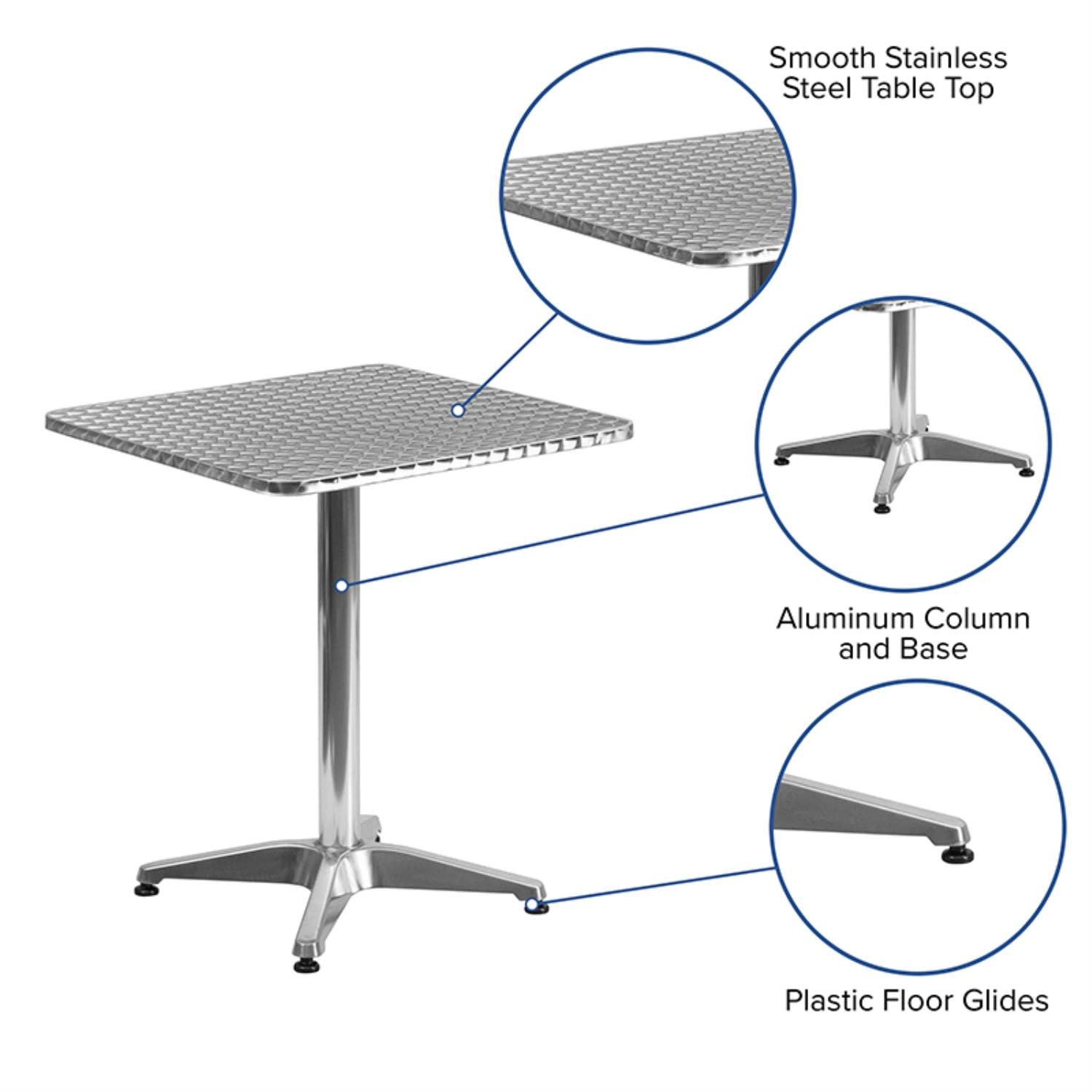 Flash Furniture Mellie 23.5'' Square Aluminum Indoor-Outdoor Table with Base, 23.5"D x 23.5"W x 27.5"H