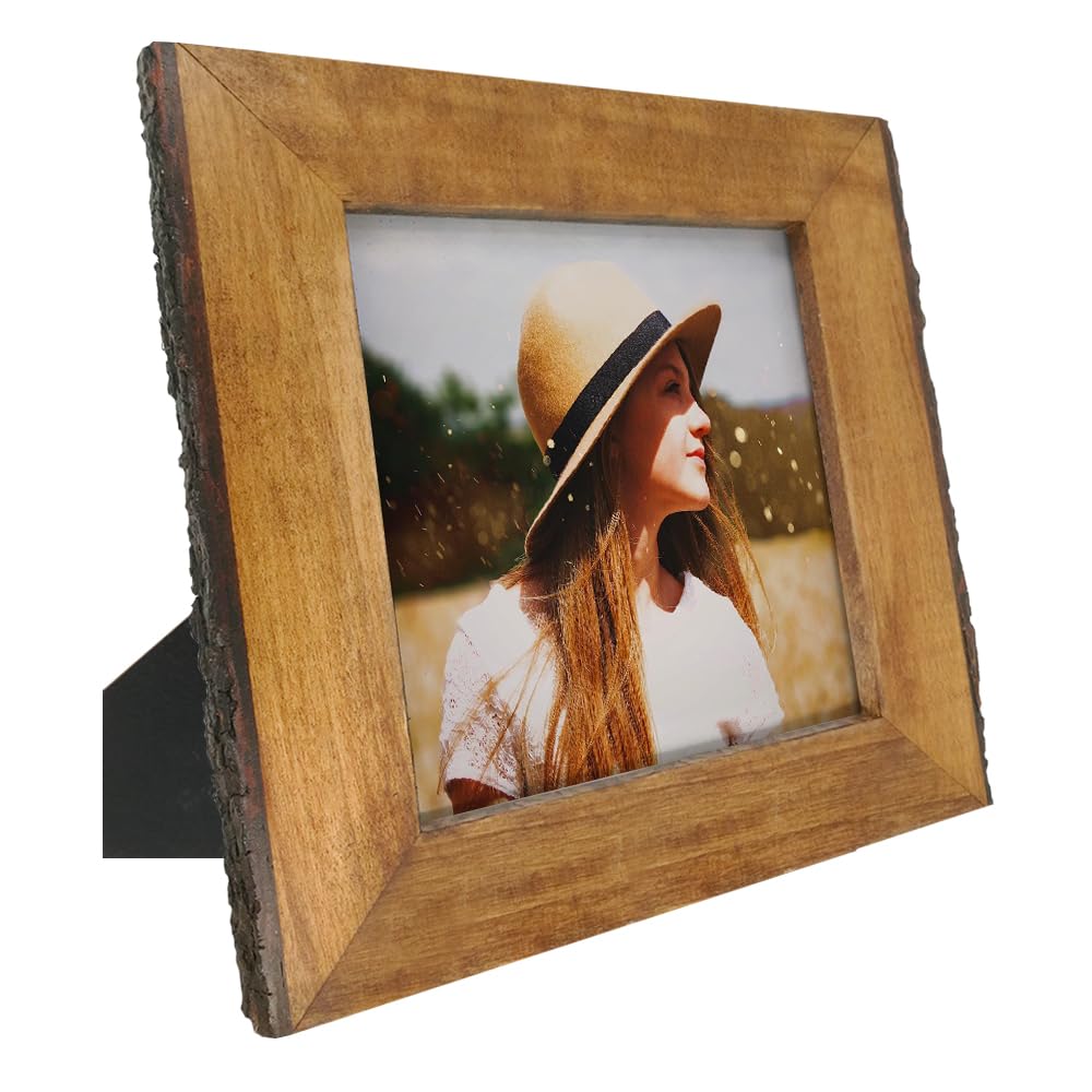 IKEREE 6x6 Rustic Picture Frames with Natural Bark Edges, Brown Wood Photo Frame for Tabletop or Wall Mounting Display