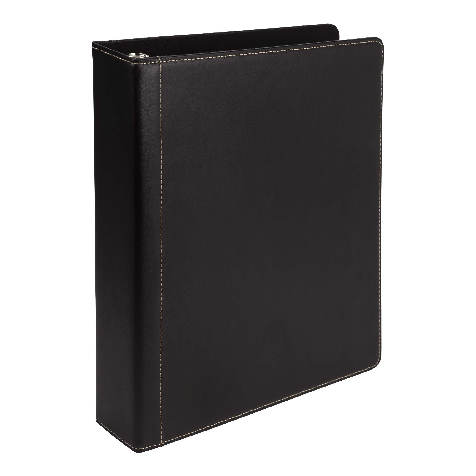 Samsill 1.5 Inch 3 Ring Binder, Leather, Black With Contrast Stitching, 8.5 X 11 Inch, 3 Rings, Notebook Binder, Portfolio Organ