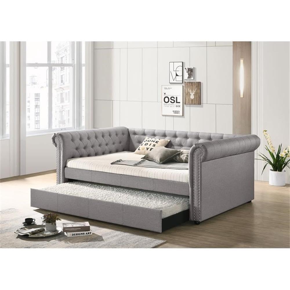 Acme Justice Fabric Full Daybed and Twin Trundle in Smoke Gray