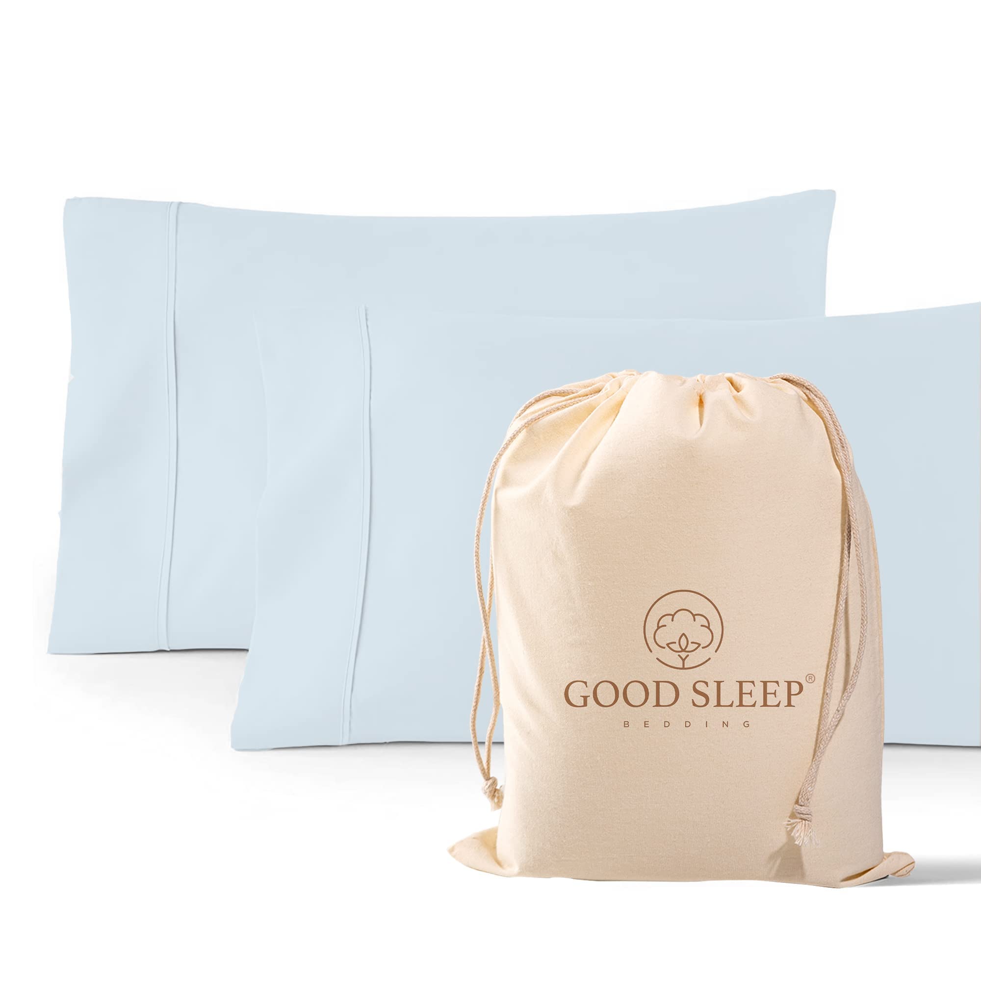 1000 Tc Light Blue Standard Pillowcases Set Of 2 100% Egyptian Cotton Pillow Cases With Long Staple Cotton & Sateen Weave, Silky